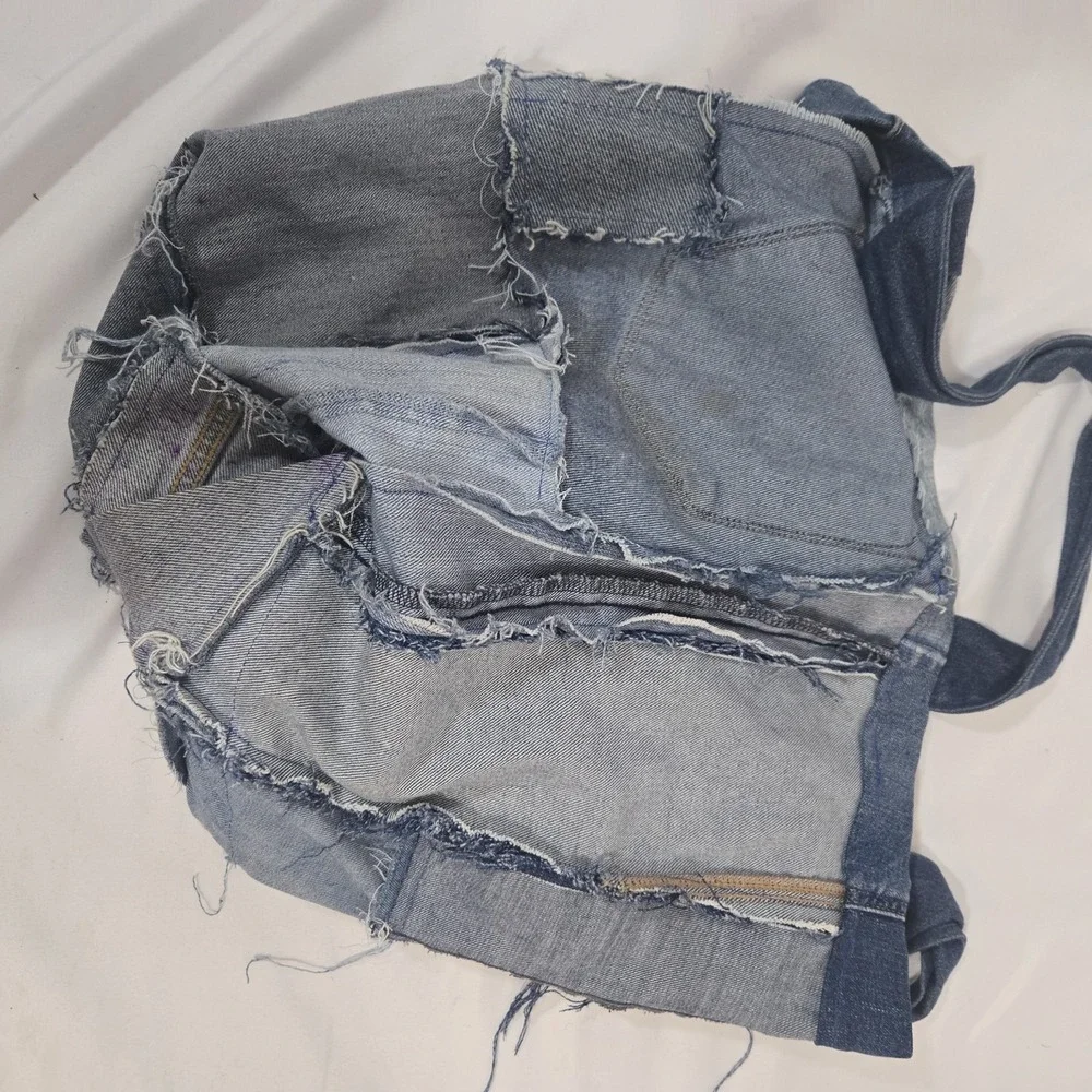 Vintage Handmade Patchwork Denim Tote Bag Upcycled Jeans Boho Shoulder Purse